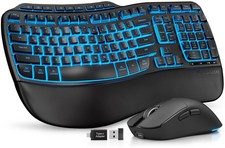 Ergonomic Wireless Keyboard and Combo, Rechargeable 4000mAh Backlit Keyboard ...