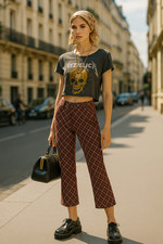 Vtg 60s 70s Pants M Plaid Diagonal Cropped Tartan Print Preppy Menswear Acadmia