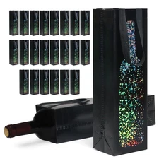24 Pack Black Reusable Wine Gift Bags with Bottle Pattern 13.6x3.5x3.9