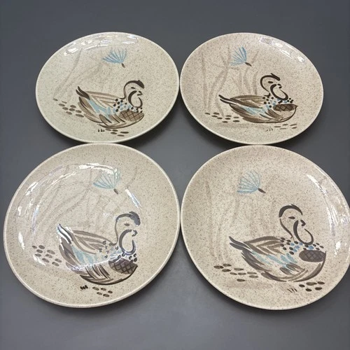 Red Wing Bob White Quail Pottery 8” Salad Dessert Plate Vintage MCM Set of 4 -#1