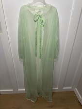 Vintage 60s/70  s Lane Bryant Sheer Green Peignoir Robe White Lace Details 2X