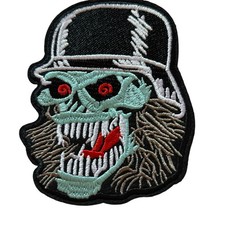 BIKER SKULL    SO COOL Iron On Patch  ONE FREE STICKER WITH PURCHASE 