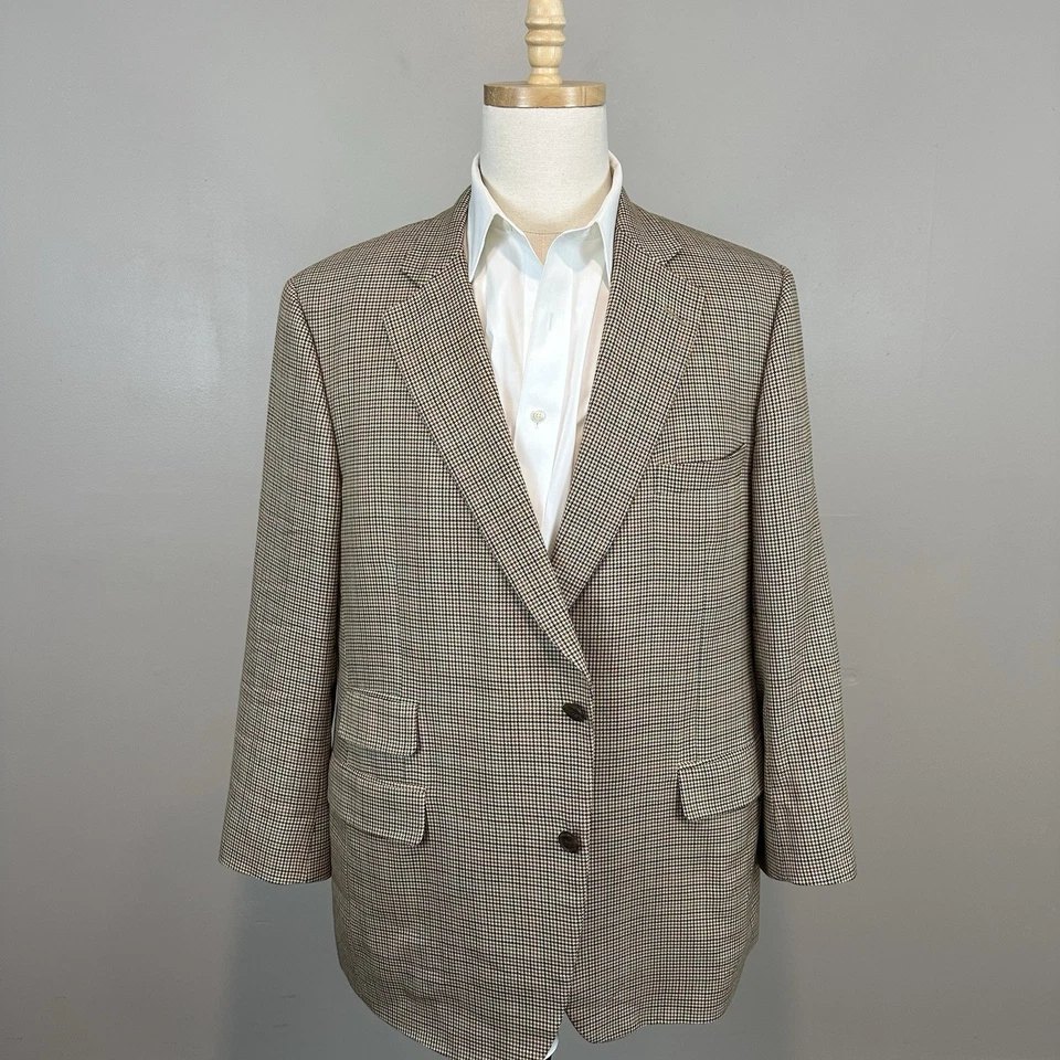 Blazer Paul Stuart lã de seda multicolorido marrom xadrez Houndstooth jaqueta esportiva 46R - Imagem 2 de 4