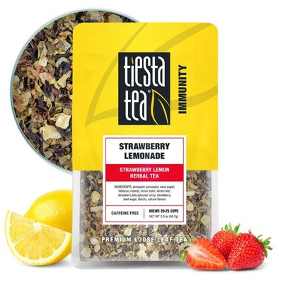 Premium Strawberry Lemon Herbal Tea Loose Leaf 25 Cups Reusable Pouch
