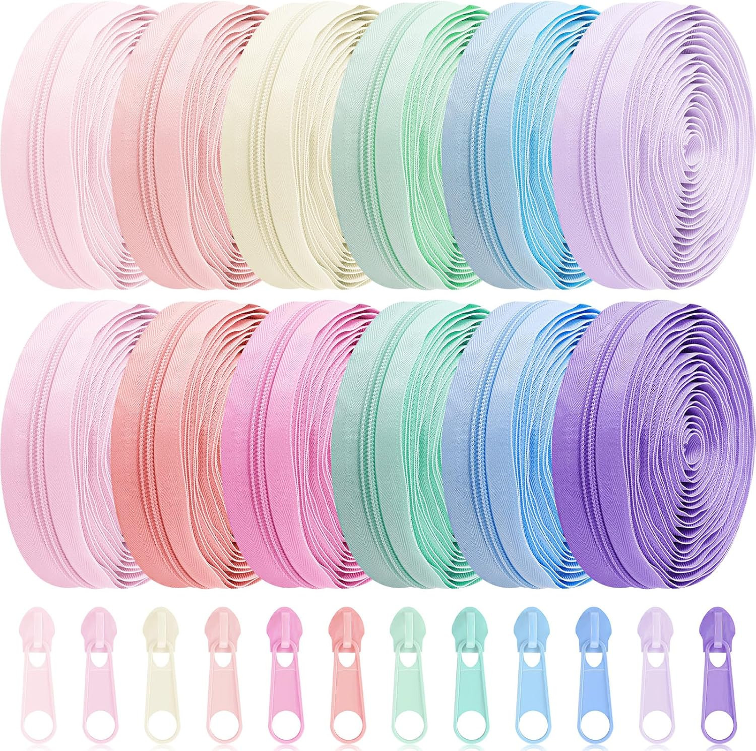 36 Yards Assorted Nylon Zippers with 120 Sliders - Macaron C