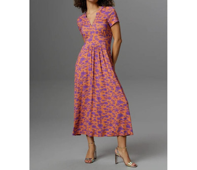Aniston Damen Kleid Jerseykleid Viskose V-Ausschnitt Kurzarm Orange 40-48