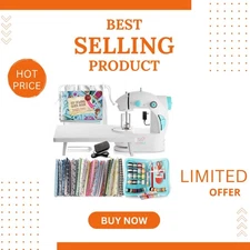 Beginner-Friendly Mini Sewing Machine with Extension Table and Gift Set, White