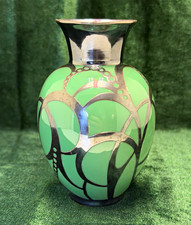 Antique Spahr 1000 Silver Overlay Green Jadeite Haviland Porcelain Vase Mint