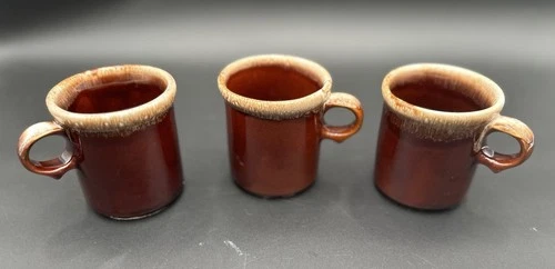 3 McCoy Pottery USA 1412 Vintage Brown Drip Glaze Coffee Mugs Cups