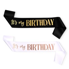 2 Packs It's My Birthday Sash for Women Black and White Happy Birthday Sash