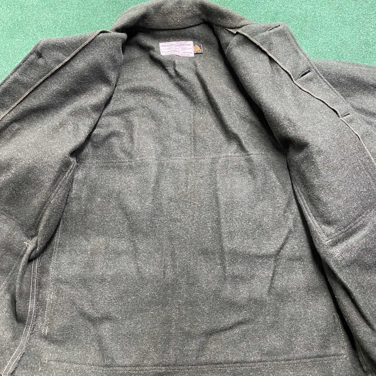 Vintage Filson Mackinaw Coat Mens L Green Double Breasted Wool Cruiser USA MADE - product detail image 5