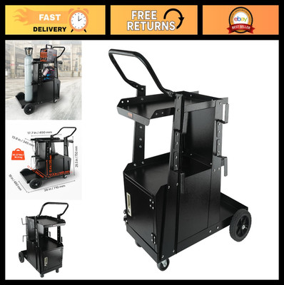Heavy Duty 2-Tier Welding Cart with Lockable Cabinet, 360° Swivel Wheels, Tank S