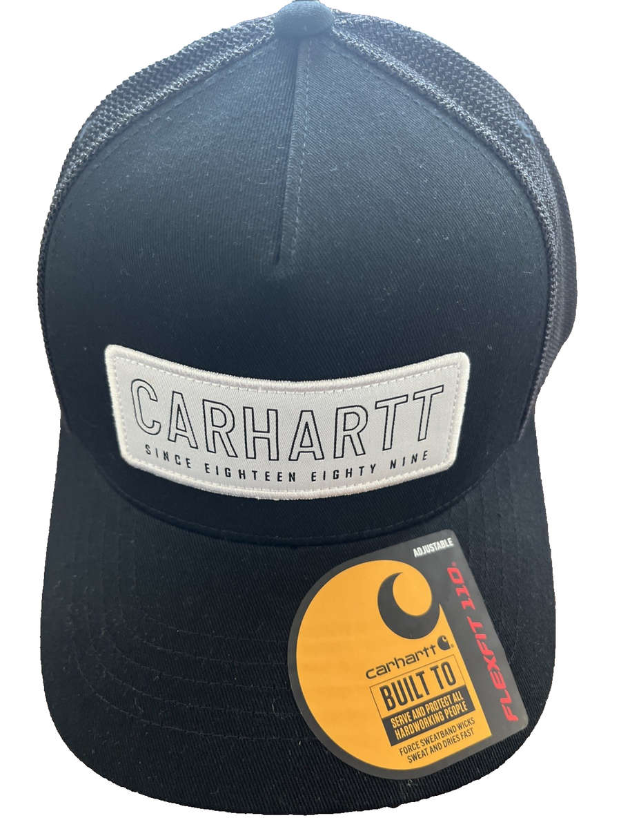 Carhartt Flexfit 110 Canvas Mesh Back Patch Logo SnapBack Trucker Black Hat  NWT
