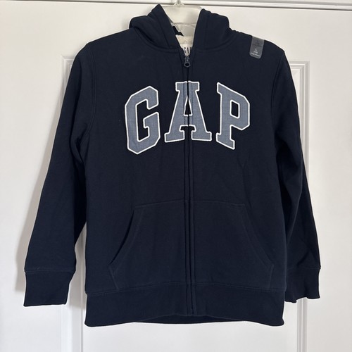 GAP KIDS NEW Blue Cozy Fleece Lined Zip-Up Hoodie Logo Jacket LARGE 10
