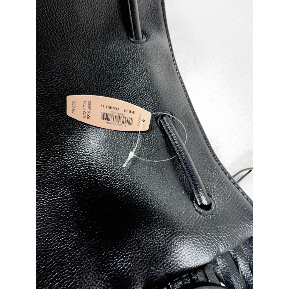 Victoria Secret Backpack Black Drawstring Bucket Bag Fringe Purse $85 MSRP - Image 3 of 4