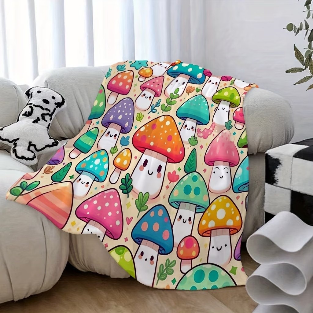 Mushroom Print Throw Blanket Soft Flannel Cozy All Season Bed Sofa Decor