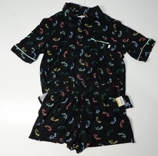 DKNY Womens Pyjama Set Medium Black Multi Logo Shirt Shorts NWT