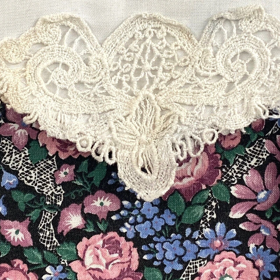 VTG Floral Dress Puff Sleeve Drop Waist Girls Size 5 Pink Blue Lace Cottagecore - Image 3 of 4