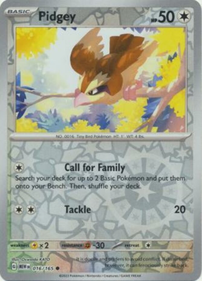 Pokemon - Pidgey - 016/165 - Common - Reverse Holo - Scarlet & Violet - 151 - NM