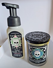 2 pc Bath  Body Works WICKED VANILLA WOODS SIngle Wick Candle  Foaming Soap