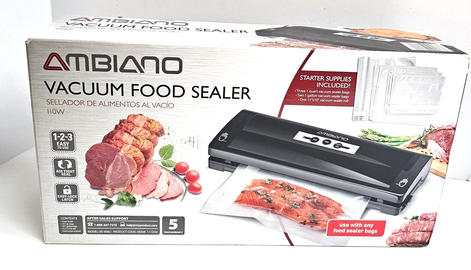 Ambiano Vacuum Food Sealer Black Automatic 110W Bags Roll Kitchen 11x10"