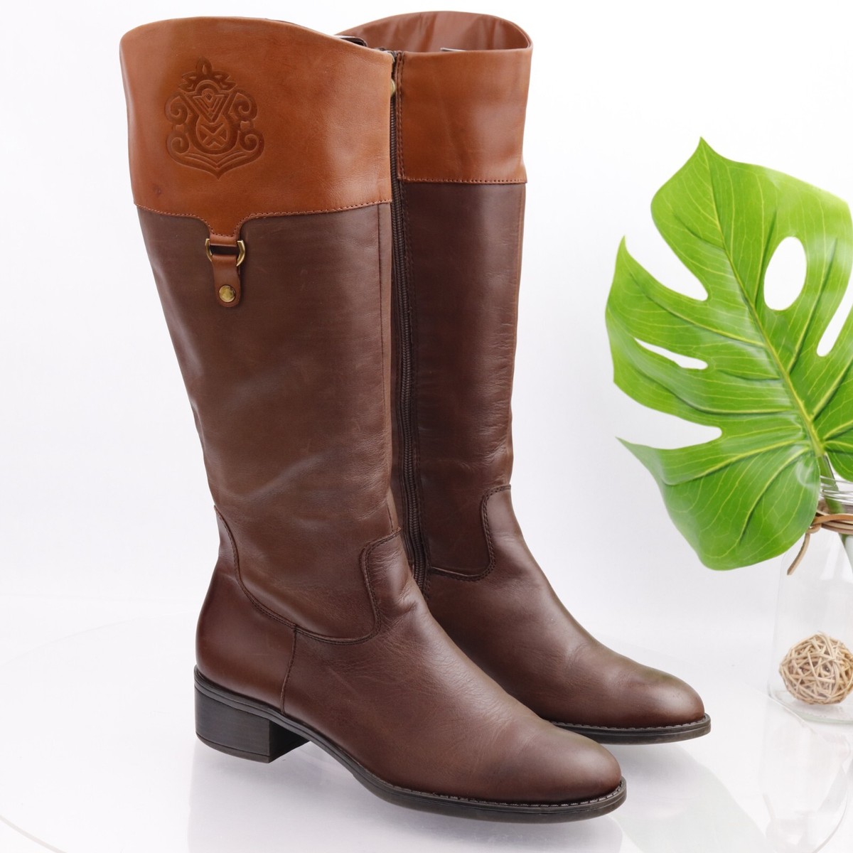 Bottes Cuir Franco Sarto Pointure 6.5 - Hautes, Zippées, Marron, Occasion Excellent état