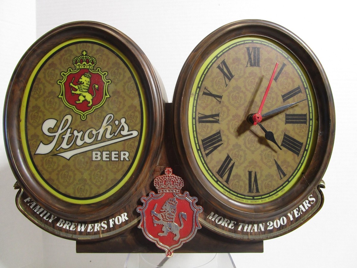 VINTAGE STROH'S BEER CLOCK & ILUMINATE SIGN CASH REGISTER DISPLAY