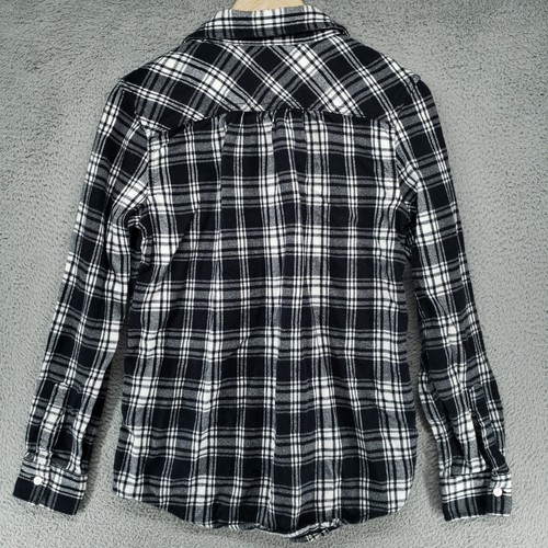 Lands End Womens 6 Black White Plaid Flannel Shirt Soft Cozy Button Down - Picture 12 of 17