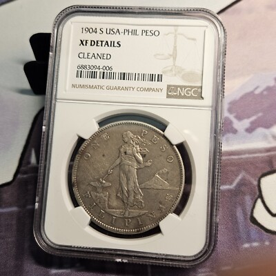 1904-S 1 Peso XF Details NGC Philippines US Silver Coin One USA