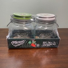 Lote de 2 tarros de vidrio transparente Mason 34 oz con tapas de cerámica con motivos navideños adjuntas