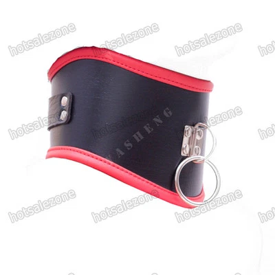 Faux Leather Black Red neck collar posture neckcollar Corset Restraints bondage