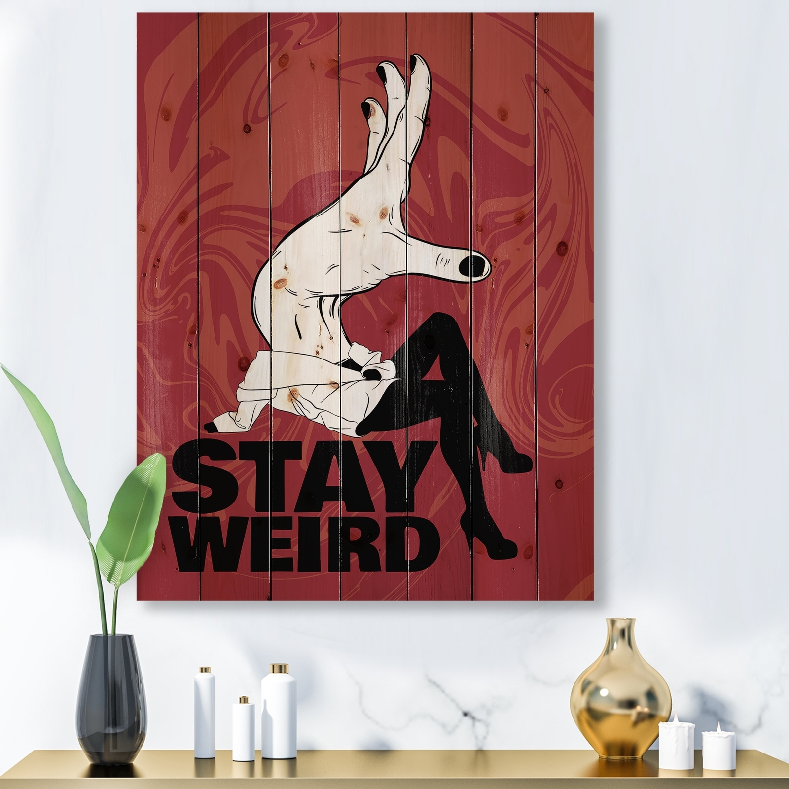 Designart 'Stay Weird' Vintage Print on Natural Pine Wood