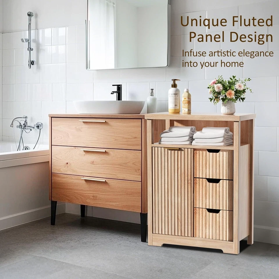 Slot shaped bathroom cabinet with 3 drawers, made of natural oak wood！！ - Image 4 of 4