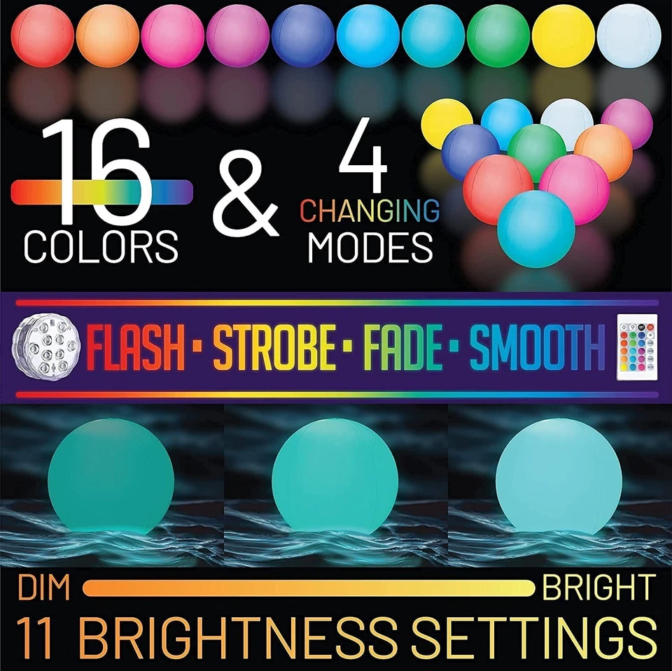LED Night Light Ball 15-inch 16 Colors and Dimmable Globe Light with Remote - Image 3 of 4