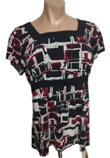 Lane Bryant Women's Babydoll Tie Square Neck Blouse 18/20W Red Black White #SCRB