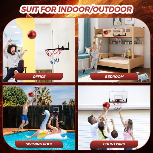Indoor Over the Door Backboard Mini Basketball Hoop Net With Ball Pump Game Set - Picture 5 of 12
