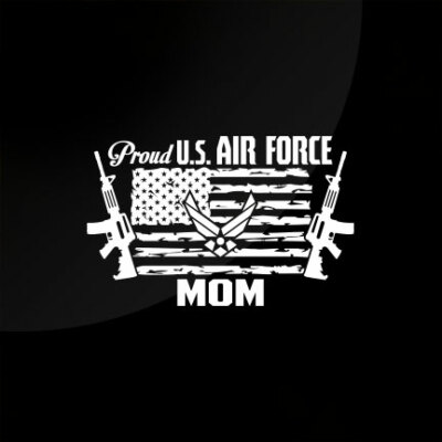 US Air Force Mom Vinyl Die Cut Car Decal Sticker with American Flag & Gun 7''(w)
