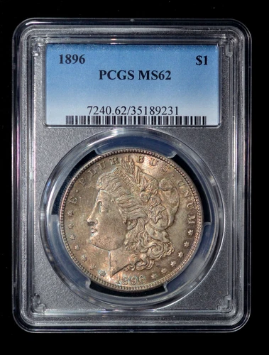 PCGS MS62 1896 Silver Morgan Dollar - nice toning both side