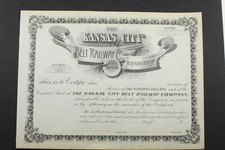 Kansas City MO Belt Railway $100 Stock Shares BLANK 1890s Certificate #123 L971A