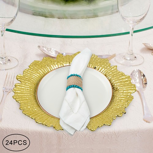 24pcs 13" Chargers Plate Round Gold Salad Reef Plate for Wedding Dinner Decor