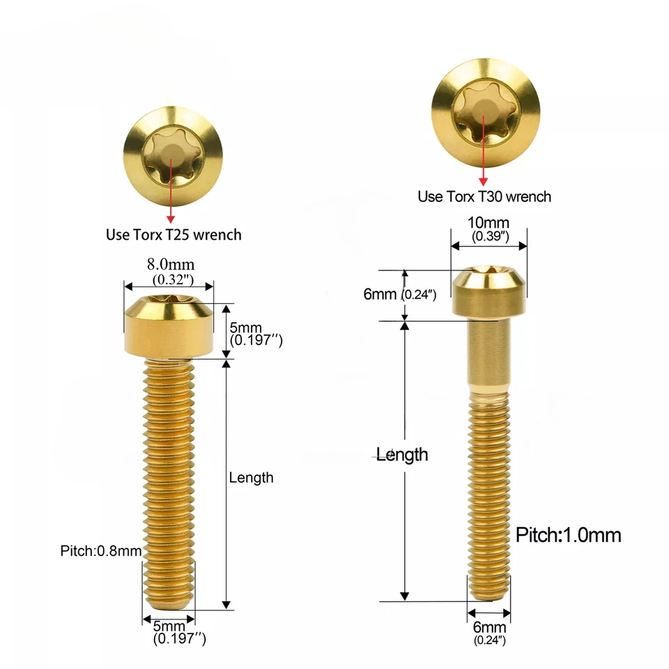 Titanium Bolt M5/M6x10 15 20 25 30 35 40 50 60 70 80mm Chamfered Head Torx Screw - Image 2 of 4