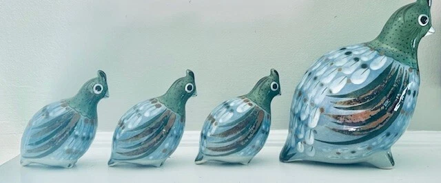 Мать и 3 ребенка перепела керамическая фигурка комплект большой ручной работы в Мексике синий зеленый - Изображение 2 из 4