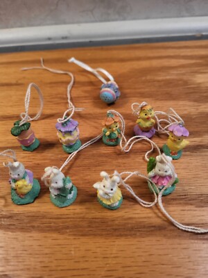  VINTAGE EASTER 10 PIECE LOT TREE ORNAMENTS SPRINGTIME RABBITS CHICKS AND EGGS 