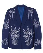 Men's Blue 2Pc Bespoke floral Embroidered Nudie Western cowboy Cocktail Outfit