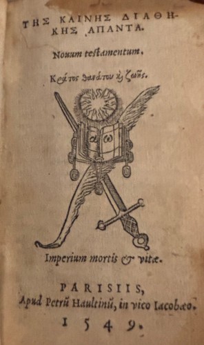 1549 Greek New Testament-- Paris, France in elegant original binding
