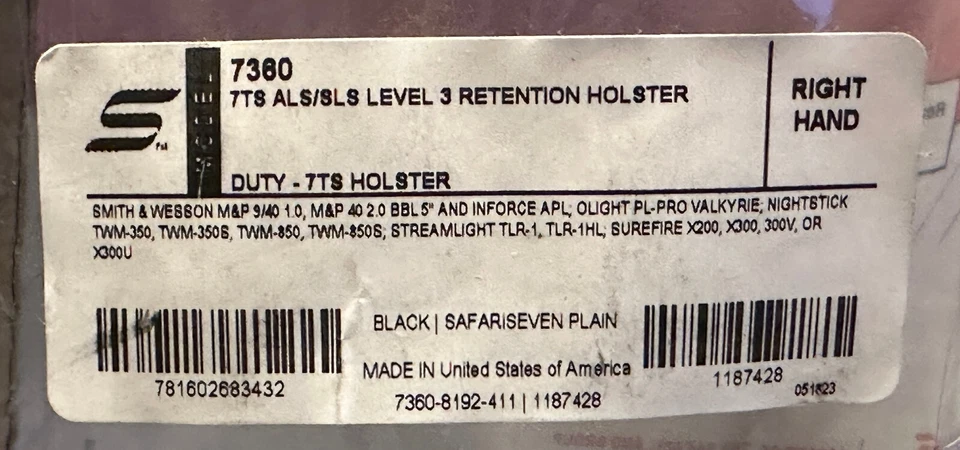 Safariland 7360 ALS/SLS Level-3 RH Duty Holster for S&W M&P 9/40 ( 5" ) w/ LIGHT - Image 2 of 4