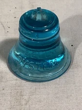 Small Bell System Blue Glass Bell Paperweight Universal Service Phone Has Chips