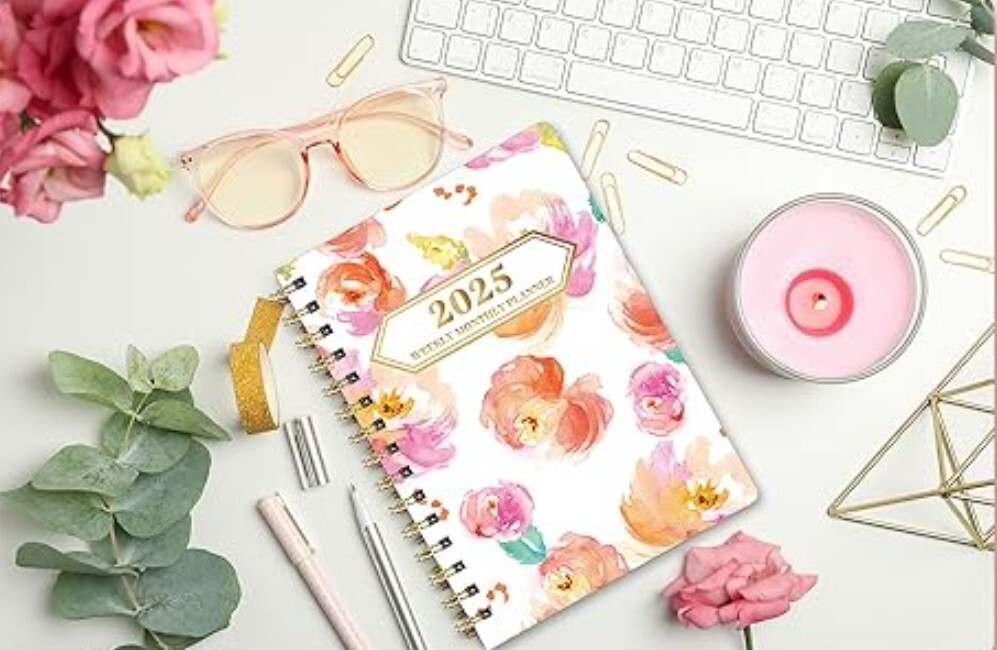 2025 Planner 12-Month Daily Weekly Monthly Spiral Planner JAN-DEC.2025_PinkFlora