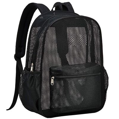 Heavy Duty Mesh Backpack See-Through Diving Swimming Fitness Black