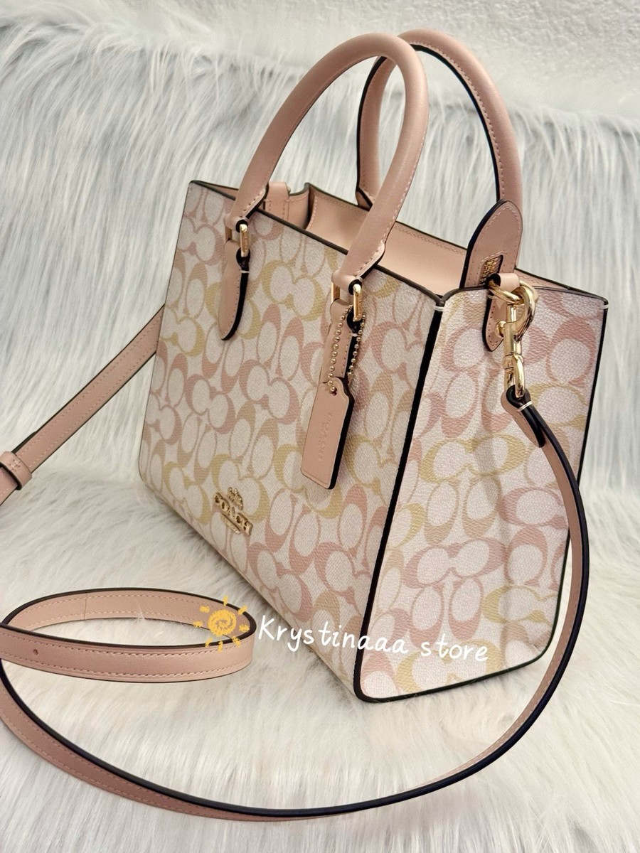 Coach Maggie Small Tote Bag In Pretty Signature Canvas Chalk Pink